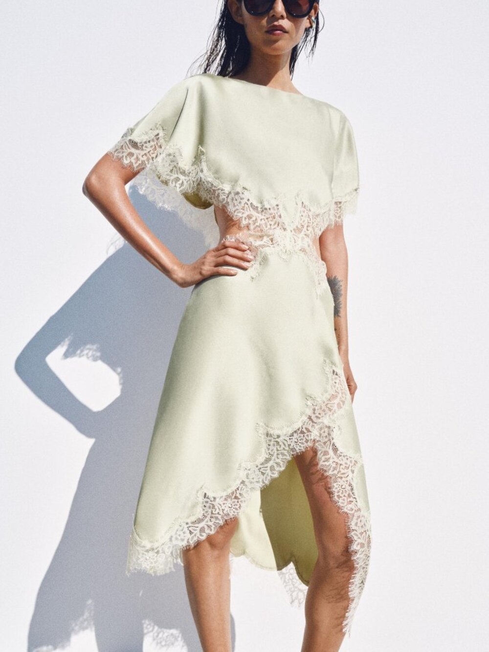 Zara Woman Collection Cut-out Lace Dress in Sea Green Large NWT